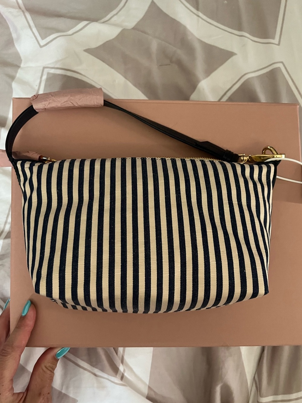 Miu Miu Navy and Cream Striped Canvas Shoulder Bag - Picture 4 of 4